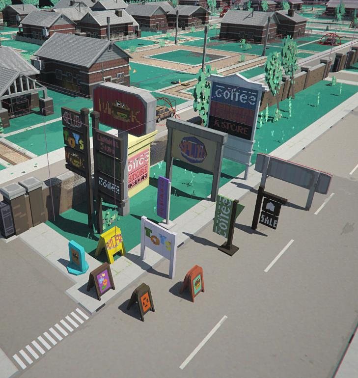Commercial district asset gym: shop signs, billboards and neon