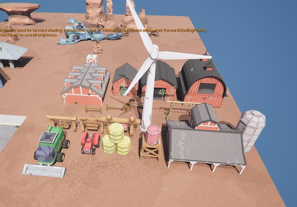 Farm and desert asset gym: barns, windmill, tractor and silos