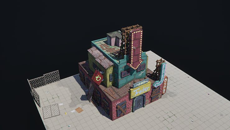 Trader building template with a big neon sign
