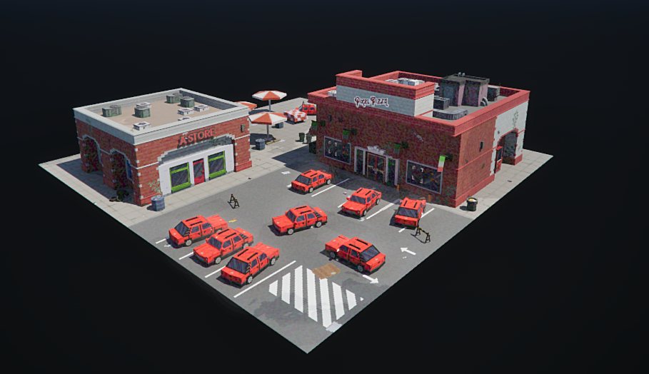 Little Italy building template with parking lot