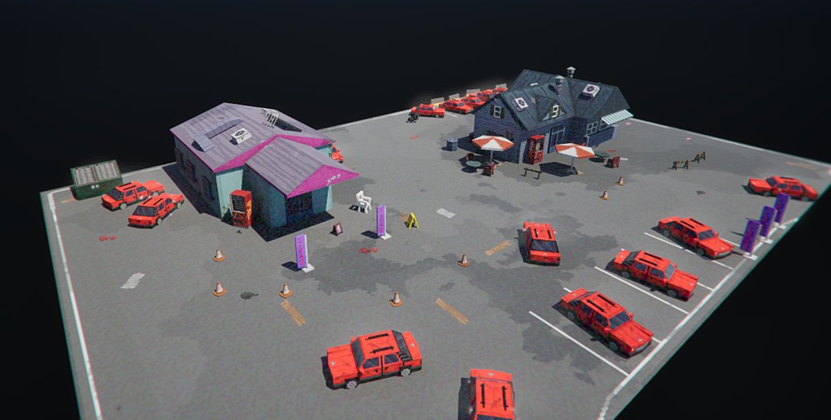 Road stop template: diner, motel and parking